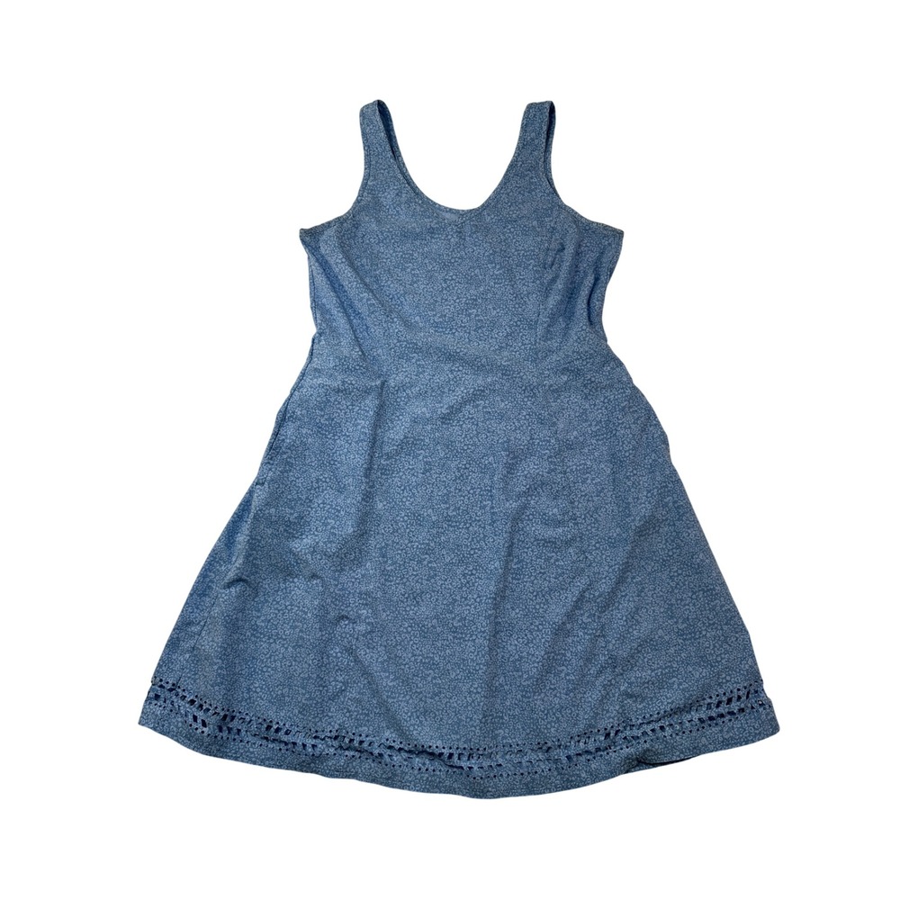 Toad&Co Womens Blue Floral Sleeveless Pocket Dress Eyelet Hem Eco Small